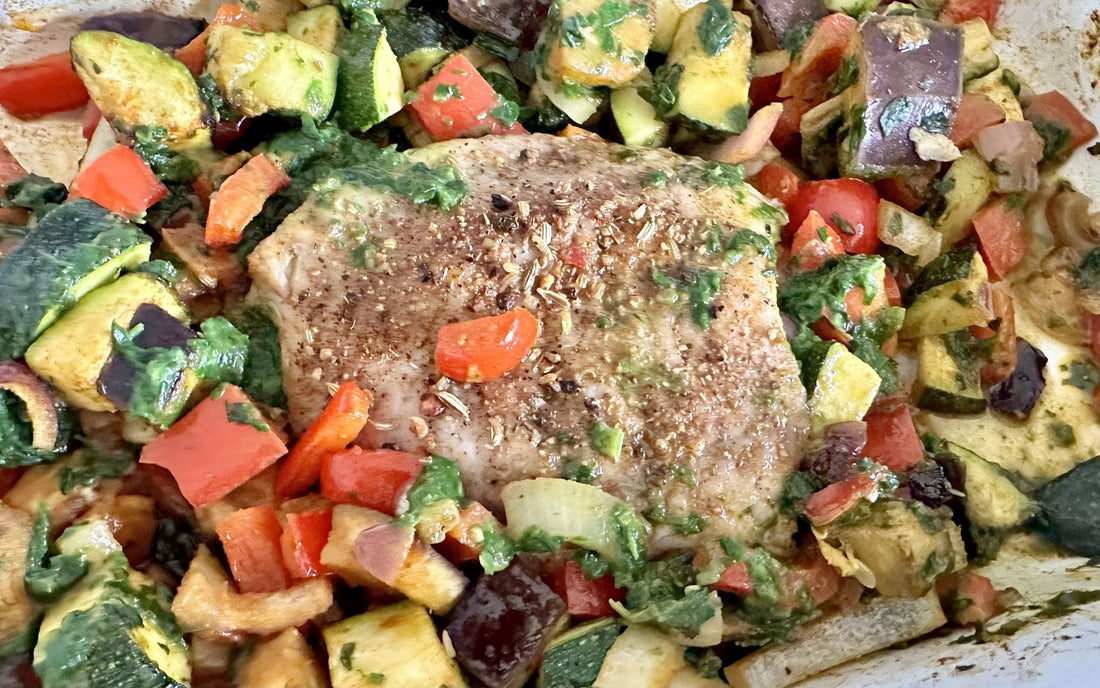 OKAVA aus dem Ofen mit mediterranem Gemüse – ein Blech, kaum Aufwand